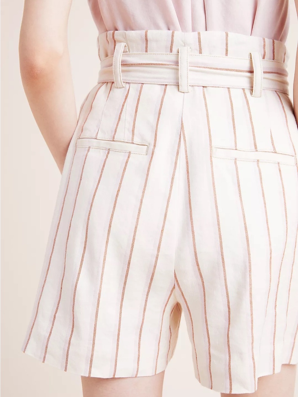 by Anthropologie Edisto Linen High-Waist Paperbag 4.5in Inseam Stripe Shorts 2 - Picture 3 of 11
